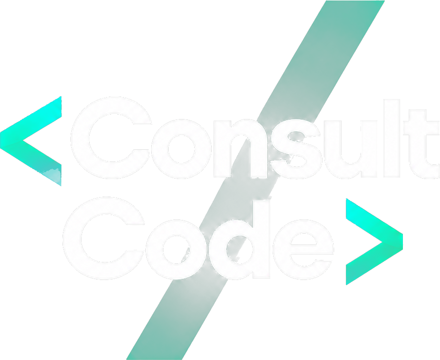 Consult Code brand mark with green coding brackets and a diagonal slash